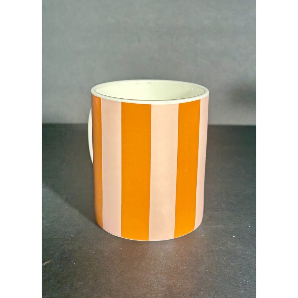 Room Essentials Target Orange Pink Striped Stoneware Coffee Mug Retro 15 Oz